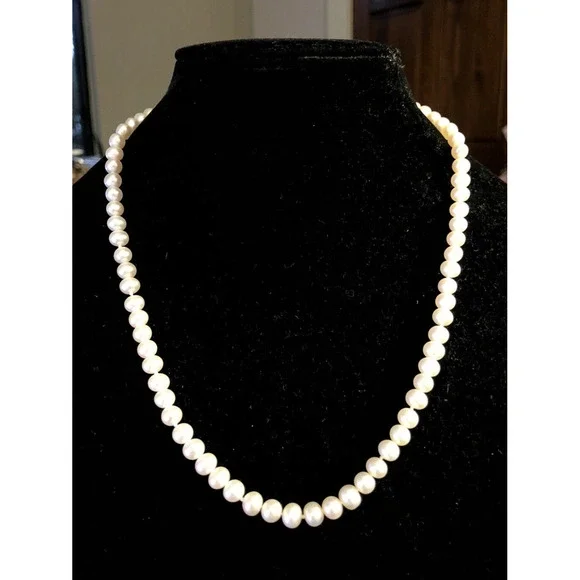 LUC 925 Sterling Silver White Pearl Beaded Earrings Necklace Bracelet 4 PC Set